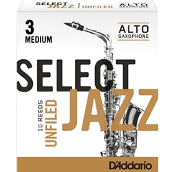 D'Addario RRS10ASX3M Select Jazz Unfiled Reeds - Alto Saxophone - size 3M - box of 10